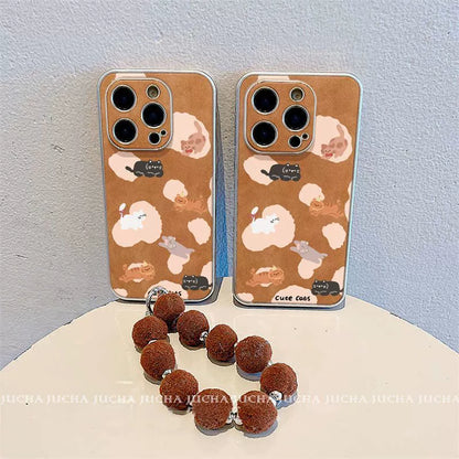 Cute cats playing design, excellent shock and vibration resistance, luxurious smartphone case with string, compatible with iPhone