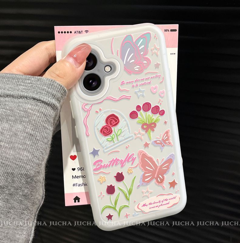 A luxurious smartphone case with butterfly and rose design, excellent shock and vibration resistance, compatible with iPhone