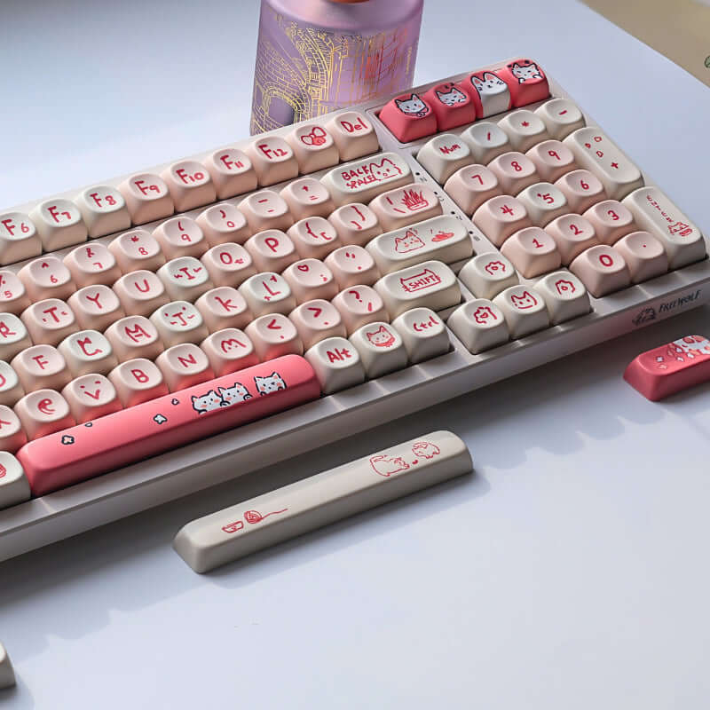 猫テーマ 機械キーボードキーキャップ、MOA 高さで PBT 素材のサブリメーション工芸を用いた、創意豊かで個性的なキーキャップ - BicMart