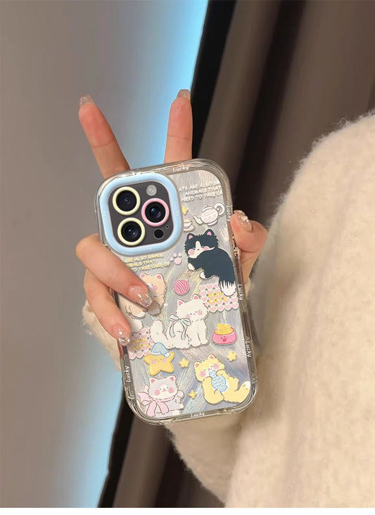 Cute cat design, made of silicone, highly shock-resistant, luxurious smartphone case, compatible with iPhone