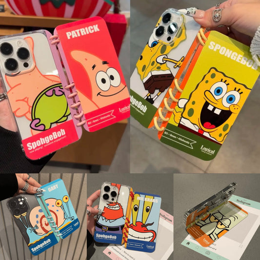 Spongebob and Patrick Character Soft Foldable Notebook Phone Case for iPhone