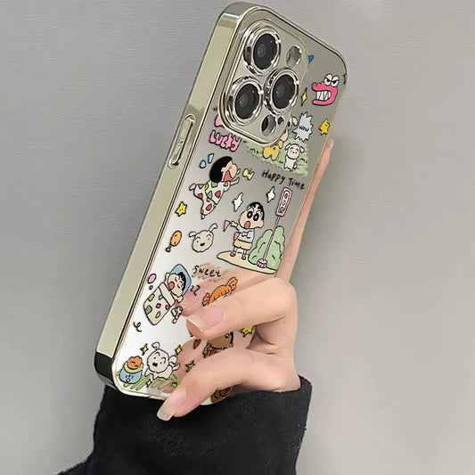 Springtime Crayon Shin-chan design, fully covered, shock-resistant, luxurious smartphone case, compatible with iPhone