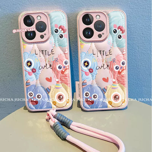 Colorful little monster design, luxurious smartphone case with drawstring, compatible with iPhone