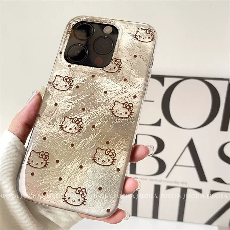 A luxurious smartphone case with a Hello Kitty design featuring a pokka dot pattern, excellent shock and vibration resistance, and compatible with iPhones.