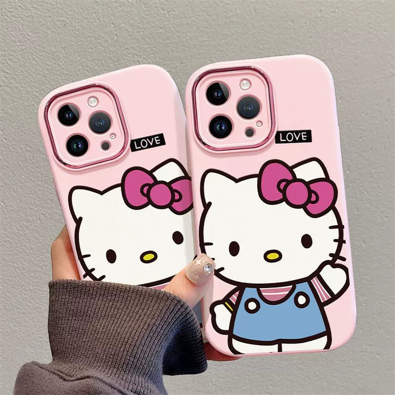 Hello Kitty design, made of silicone, highly shock-resistant, luxurious smartphone case with drawstring, compatible with iPhone