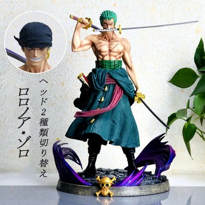 One Piece Series Roronoa Zoro Figurine Model with 2 interchangeable heads