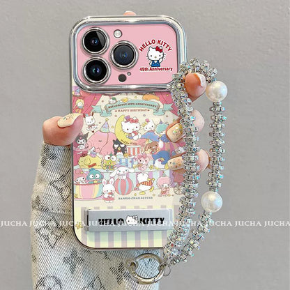 Cute Hello Kitty Luxurious smartphone case with stand and string for iPhone