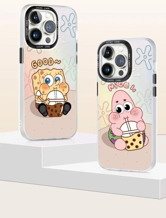 スポンジボブテーマ  レーザースマホケース  耐衝撃・防振性能に優れ、高級感あふれるスマホケースで、iPhone に対応