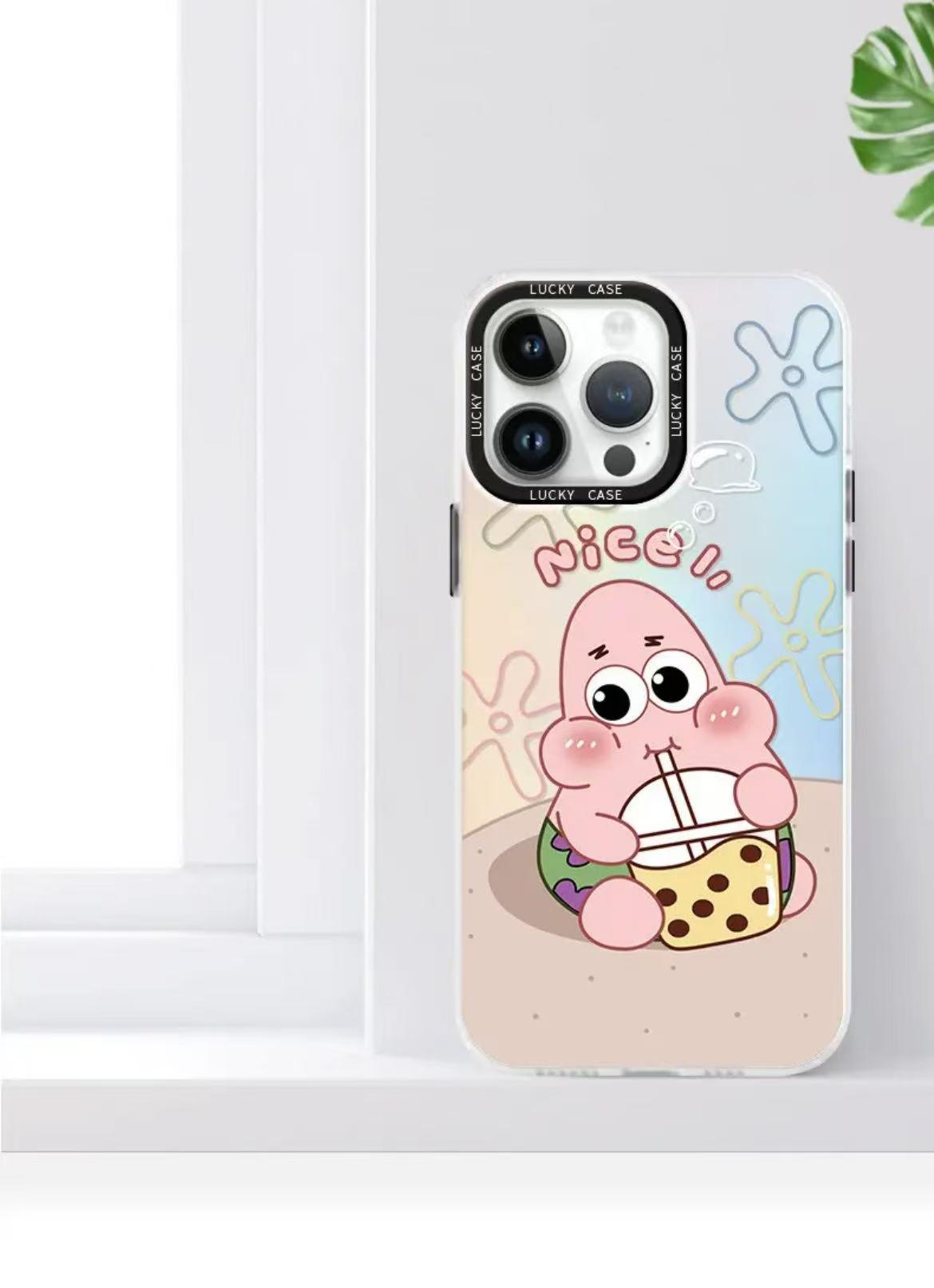 スポンジボブテーマ  レーザースマホケース  耐衝撃・防振性能に優れ、高級感あふれるスマホケースで、iPhone に対応