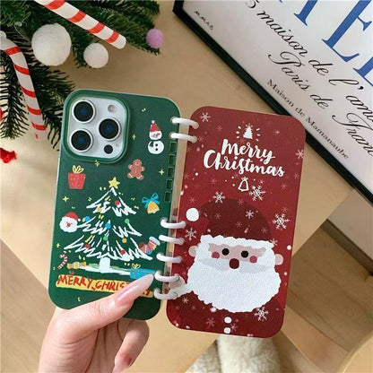 本型スマホケース クリスマステーマ 手帳型スマホケース キャラクターの柔らかい 折りたたみ式 ノート型 スマホケース  iPhone に対応
