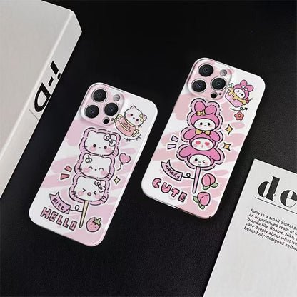スマホケース ハローキティのつなぎテーマ  耐衝撃・防振性能に優れ、高級感あふれるスマホケースで、iPhone に対応