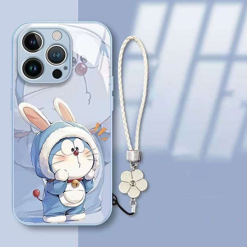 スマホケース  液状ガラスドラえもんテーマ、紐付き  耐衝撃・防振性能に優れ、高級感あふれるスマホケースで、iPhone に対応