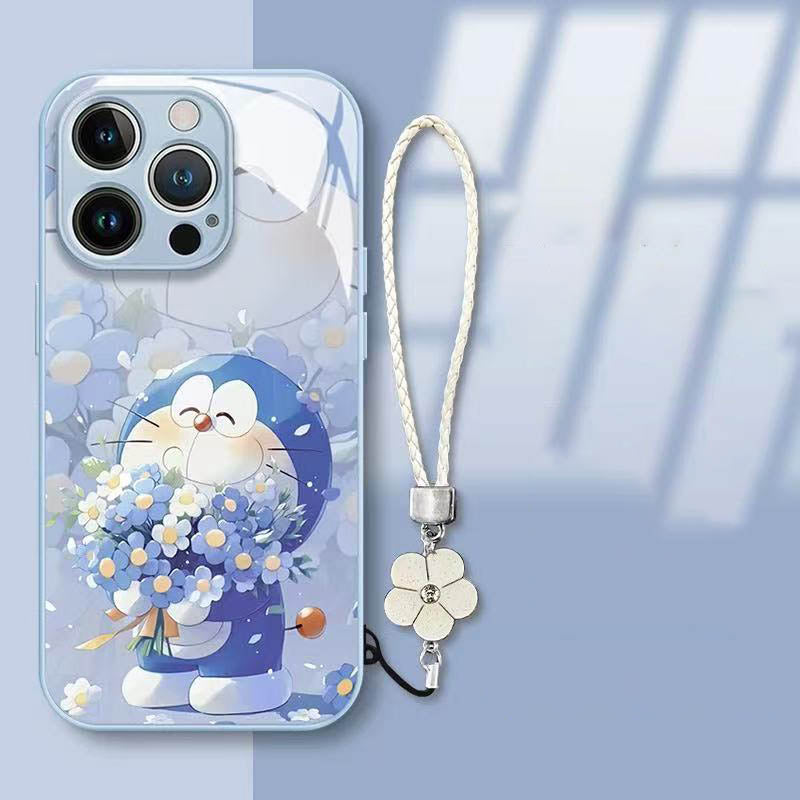 スマホケース  液状ガラスドラえもんテーマ、紐付き  耐衝撃・防振性能に優れ、高級感あふれるスマホケースで、iPhone に対応