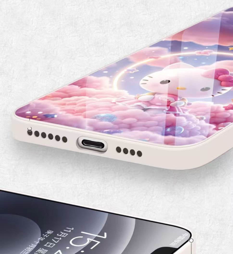 スマホケース  液状ガラス素材ハローキティテーマ、  耐衝撃・防振性能に優れ、高級感あふれるスマホケースで、iPhone に対応