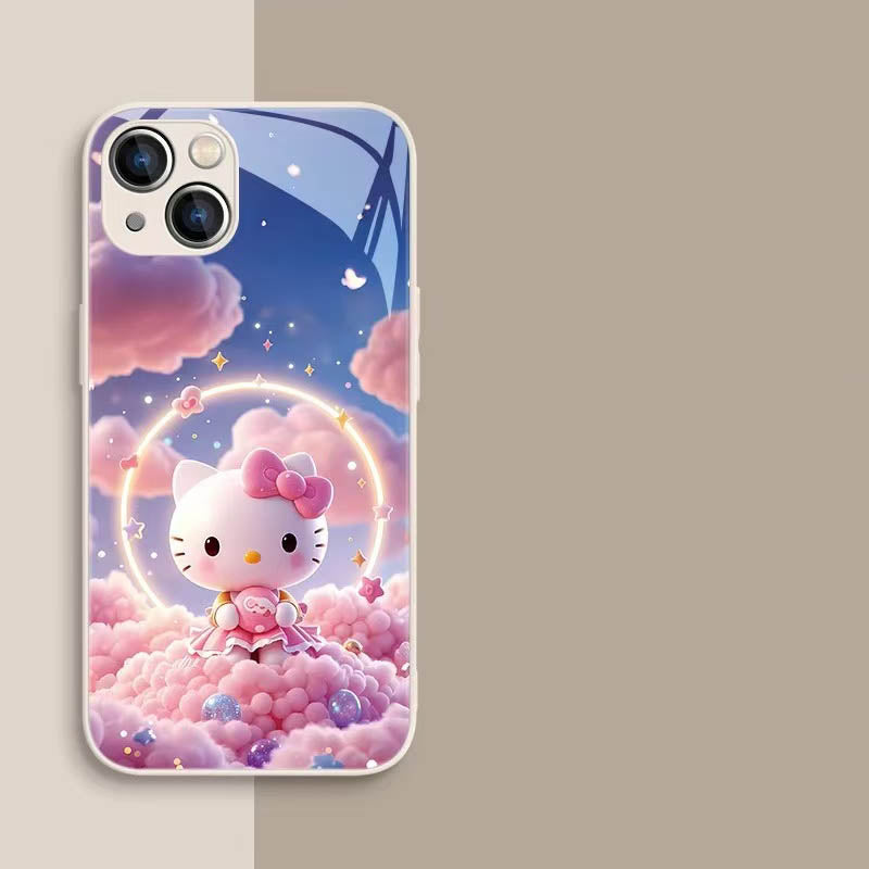 スマホケース  液状ガラス素材ハローキティテーマ、  耐衝撃・防振性能に優れ、高級感あふれるスマホケースで、iPhone に対応