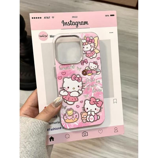 スマホケース  ハローキティが華やかな花火を抱えて笑顔でお出迎え！、  耐衝撃・防振性能に優れ、高級感あふれるスマホケースで、iPhone に対応
