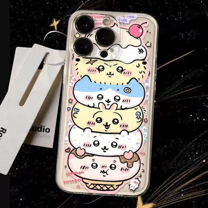 スマホケース  可愛いウサキがアイスクリームテーマ、  耐衝撃・防振性能に優れ、高級感あふれるスマホケースで、iPhone に対応