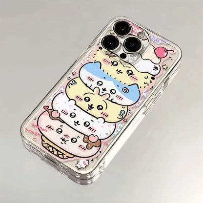 スマホケース  可愛いウサキがアイスクリームテーマ、  耐衝撃・防振性能に優れ、高級感あふれるスマホケースで、iPhone に対応