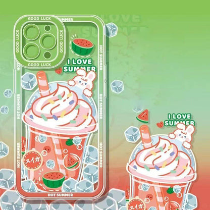 スマホケース  8 種の人気飲み物テーマ、夏の清涼感がポケットに！  耐衝撃・防振性能に優れ、高級感あふれるスマホケースで、iPhone に対応