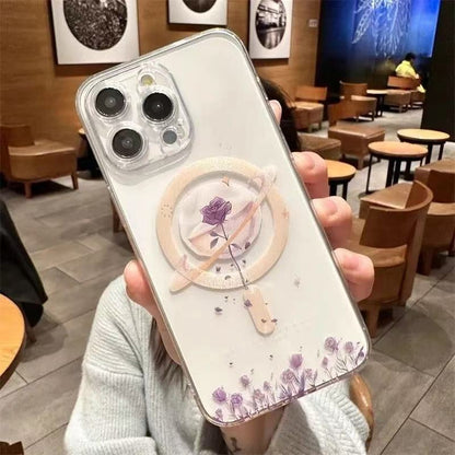スマホケース  幻想的な月と艶やかなバラが織りなすマグネットスマホケース！  耐衝撃・防振性能に優れ、高級感あふれるスマホケースで、iPhone に対応