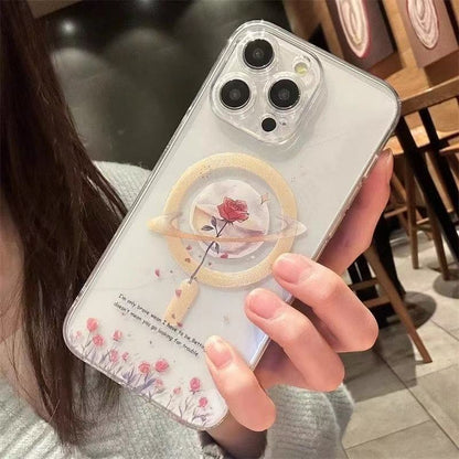 スマホケース  幻想的な月と艶やかなバラが織りなすマグネットスマホケース！  耐衝撃・防振性能に優れ、高級感あふれるスマホケースで、iPhone に対応