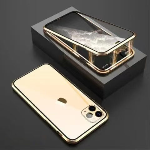 スマホケース  360° 全面覆いスマホケース、防水・防指紋仕様  全7色 両面防爆ガラス 金属フレーム搭載  耐衝撃・防振性能に優れ、高級感あふれるスマホケースで、iPhone に対応