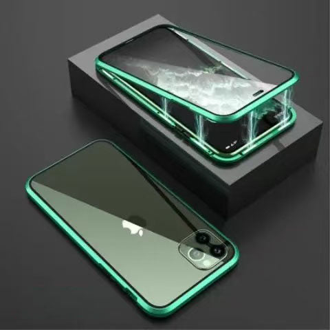 スマホケース  360° 全面覆いスマホケース、防水・防指紋仕様  全7色 両面防爆ガラス 金属フレーム搭載  耐衝撃・防振性能に優れ、高級感あふれるスマホケースで、iPhone に対応