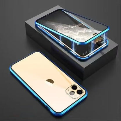 スマホケース  360° 全面覆いスマホケース、防水・防指紋仕様  全7色 両面防爆ガラス 金属フレーム搭載  耐衝撃・防振性能に優れ、高級感あふれるスマホケースで、iPhone に対応