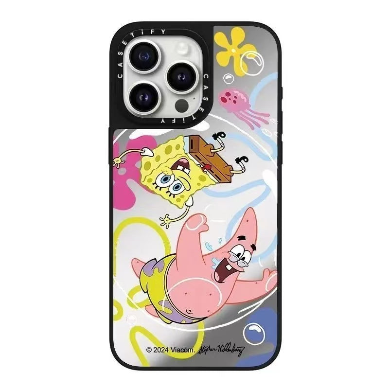 スマホケース  スポンジ・ボブとパトリックテーマ  耐衝撃・防振性能に優れ、高級感あふれるスマホケースで、iPhone に対応