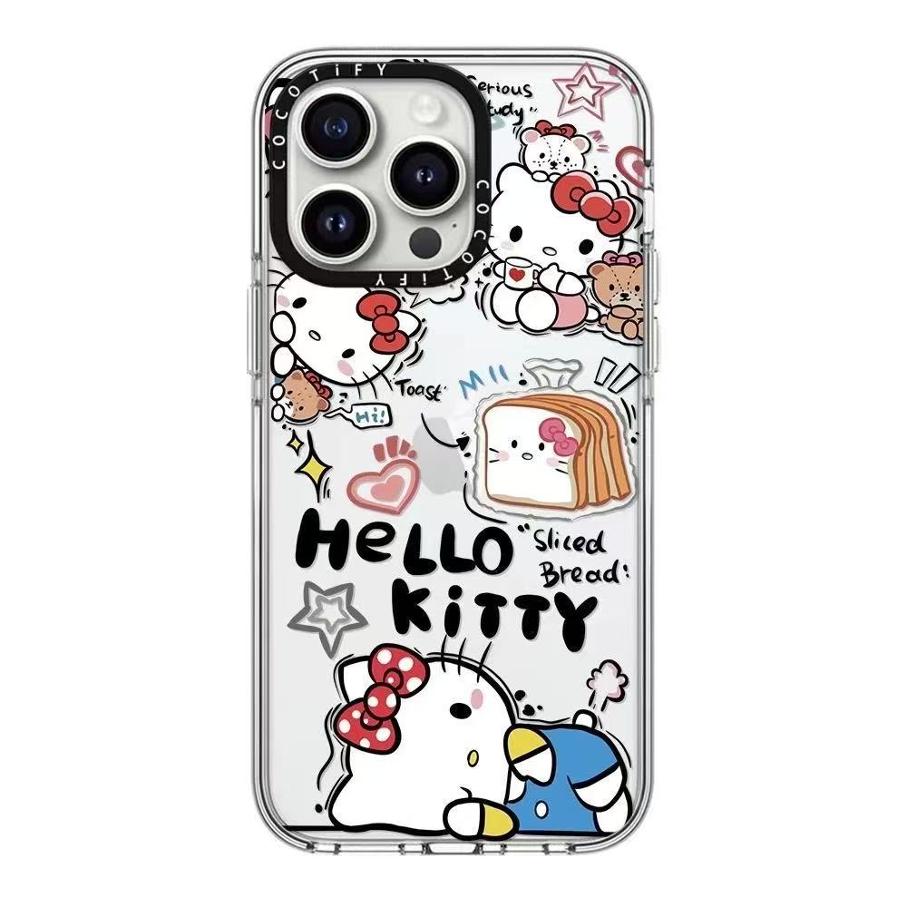 スマホケース  トーストとハローキティテーマ  耐衝撃・防振性能に優れ、高級感あふれるスマホケースで、iPhone に対応