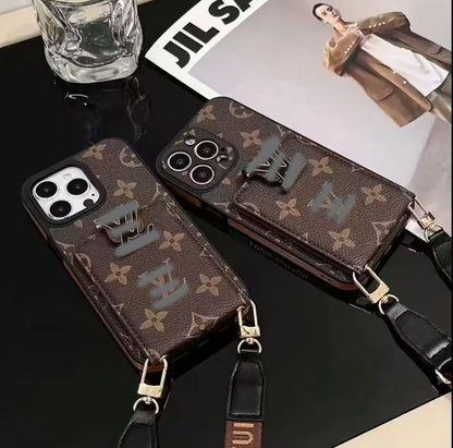 スマホケース ダブルV 紐付き カードケース付き 耐衝撃・防振性能に優れ、高級感あふれるスマホケースで、iPhone に対応