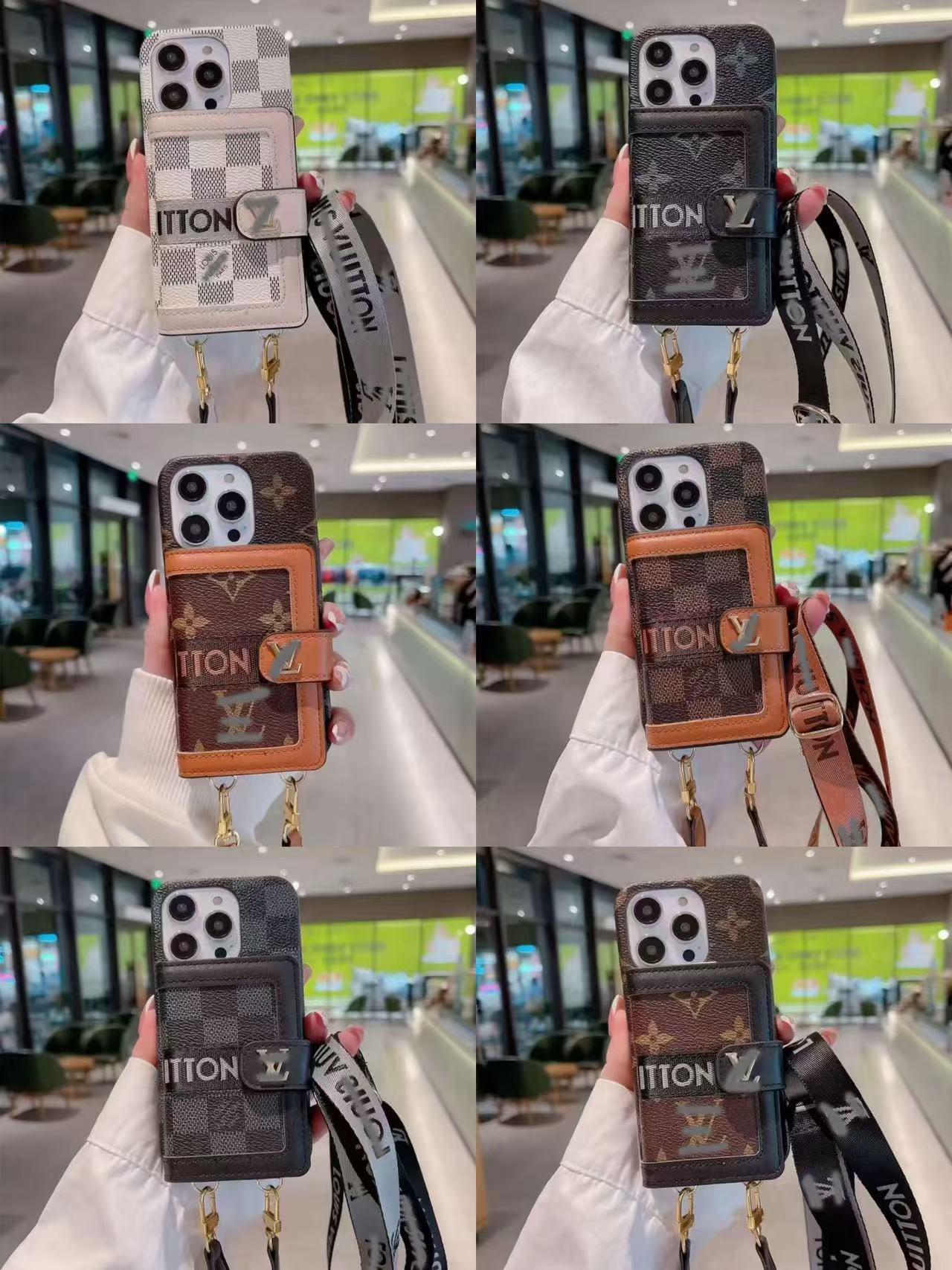 スマホケース ダブルV 紐付き カードケース付き 耐衝撃・防振性能に優れ、高級感あふれるスマホケースで、iPhone に対応
