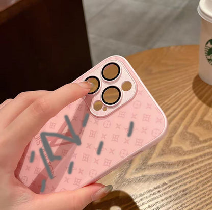 スマホケース ガラス質感 ダブルV レンズ保護付き 耐衝撃・防振性能に優れ、高級感あふれるスマホケースで、iPhone に対応