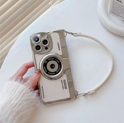 スマホケース  カメラテーマのスマホケースで、ストラップ付き 耐衝撃・防振性能に優れ、高級感あふれるスマホケースで、iPhone に対応