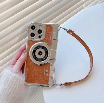 スマホケース  カメラテーマのスマホケースで、ストラップ付き 耐衝撃・防振性能に優れ、高級感あふれるスマホケースで、iPhone に対応