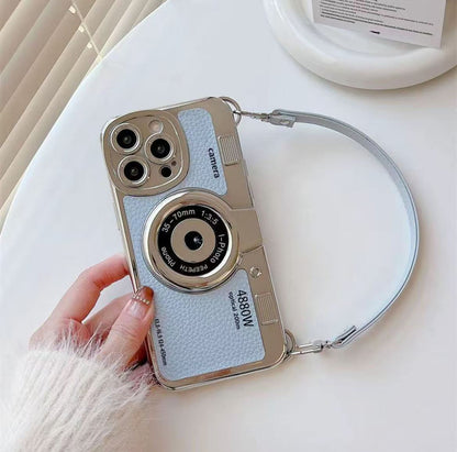 スマホケース  カメラテーマのスマホケースで、ストラップ付き 耐衝撃・防振性能に優れ、高級感あふれるスマホケースで、iPhone に対応