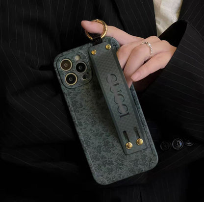 スマホケース  高級感 腕バンド付き  ダブルG 耐衝撃・防振性能に優れ、高級感あふれるスマホケースで、iPhone に対応