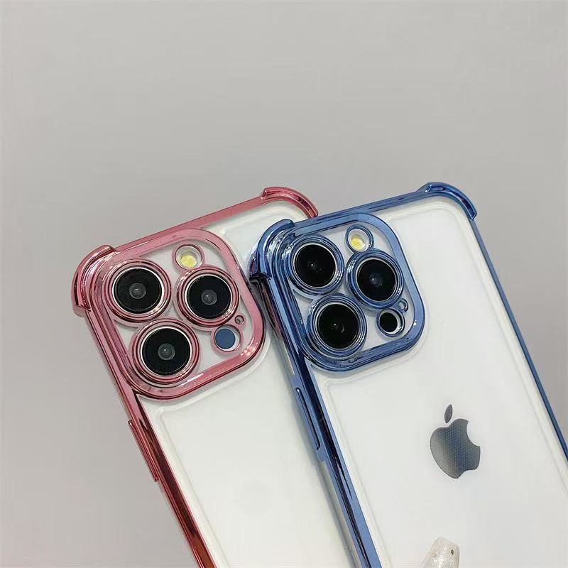スマホケースカスタムシリーズ  メッキ加工  四角部分を厚くした  耐衝撃・防振性能に優れ、高級感あふれるスマホケースで、iPhone に対応