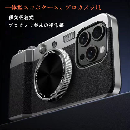 スマホケース  一体型プロカメラ風（磁気吸着式・化粧鏡付き） 全9色  耐衝撃・防振性能に優れ、高級感あふれるスマホケースで、iPhone に対応