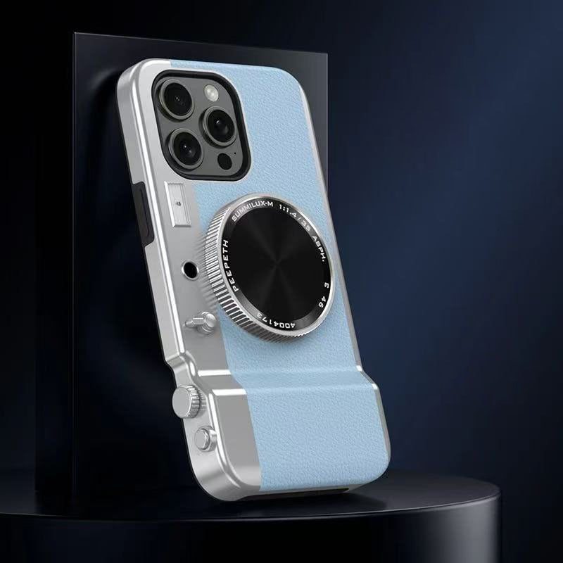 スマホケース  一体型プロカメラ風（磁気吸着式・化粧鏡付き） 全9色  耐衝撃・防振性能に優れ、高級感あふれるスマホケースで、iPhone に対応