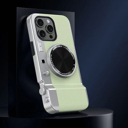 スマホケース  一体型プロカメラ風（磁気吸着式・化粧鏡付き） 全9色  耐衝撃・防振性能に優れ、高級感あふれるスマホケースで、iPhone に対応