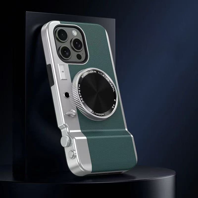スマホケース  一体型プロカメラ風（磁気吸着式・化粧鏡付き） 全9色  耐衝撃・防振性能に優れ、高級感あふれるスマホケースで、iPhone に対応