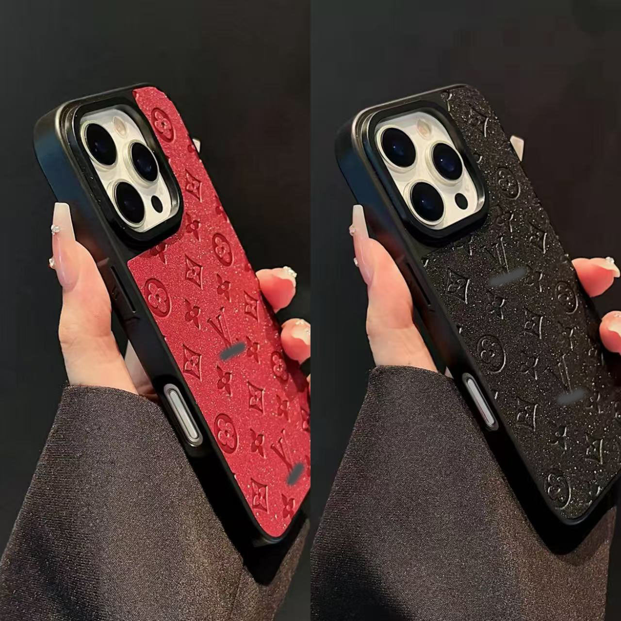 スマホケース  高級感レザー製  ダブルV  グリッタース  耐衝撃・防振性能に優れ、高級感あふれるスマホケースで、iPhone13~17 に対応