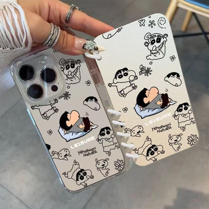 本型スマホケース クレヨンしんちゃんの寝顔テーマ 手帳型スマホケース  キャラクターの柔らかい 折りたたみ式 ノート型 スマホケース  iPhone に対応
