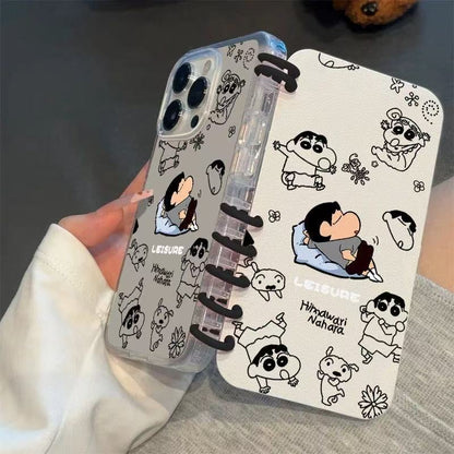 本型スマホケース クレヨンしんちゃんの寝顔テーマ 手帳型スマホケース  キャラクターの柔らかい 折りたたみ式 ノート型 スマホケース  iPhone に対応