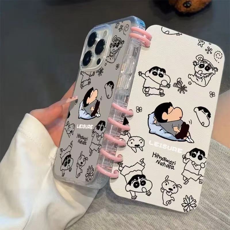 本型スマホケース クレヨンしんちゃんの寝顔テーマ 手帳型スマホケース  キャラクターの柔らかい 折りたたみ式 ノート型 スマホケース  iPhone に対応