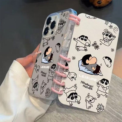 本型スマホケース クレヨンしんちゃんの寝顔テーマ 手帳型スマホケース  キャラクターの柔らかい 折りたたみ式 ノート型 スマホケース  iPhone に対応