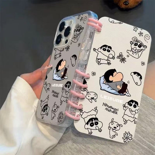 本型スマホケース クレヨンしんちゃんの寝顔テーマ 手帳型スマホケース  キャラクターの柔らかい 折りたたみ式 ノート型 スマホケース  iPhone に対応