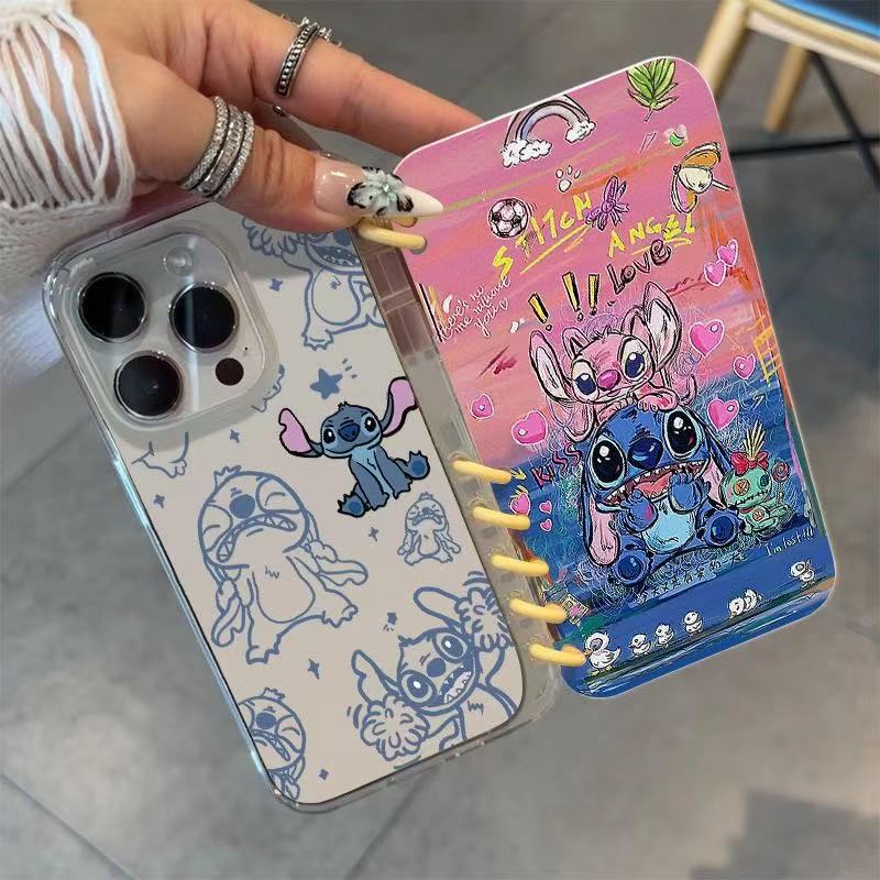 本型スマホケース 人気キャラクター「スティッチ」テーマ 手帳型スマホケース  キャラクターの柔らかい 折りたたみ式 ノート型 スマホケース  iPhone に対応