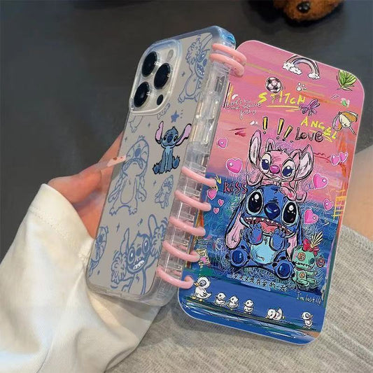 本型スマホケース 人気キャラクター「スティッチ」テーマ 手帳型スマホケース  キャラクターの柔らかい 折りたたみ式 ノート型 スマホケース  iPhone に対応